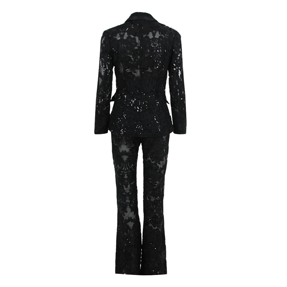 Hollow-out Two-piece Tight Sheath Trousers Set