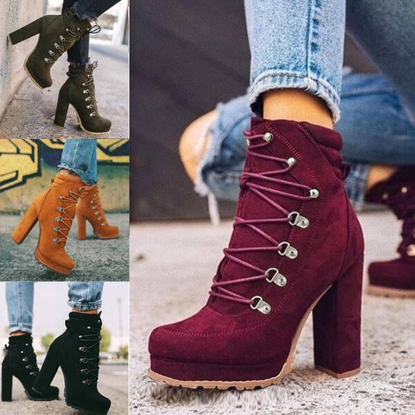 Heeled Boots For Women Round Toe Mid Calf Shoes