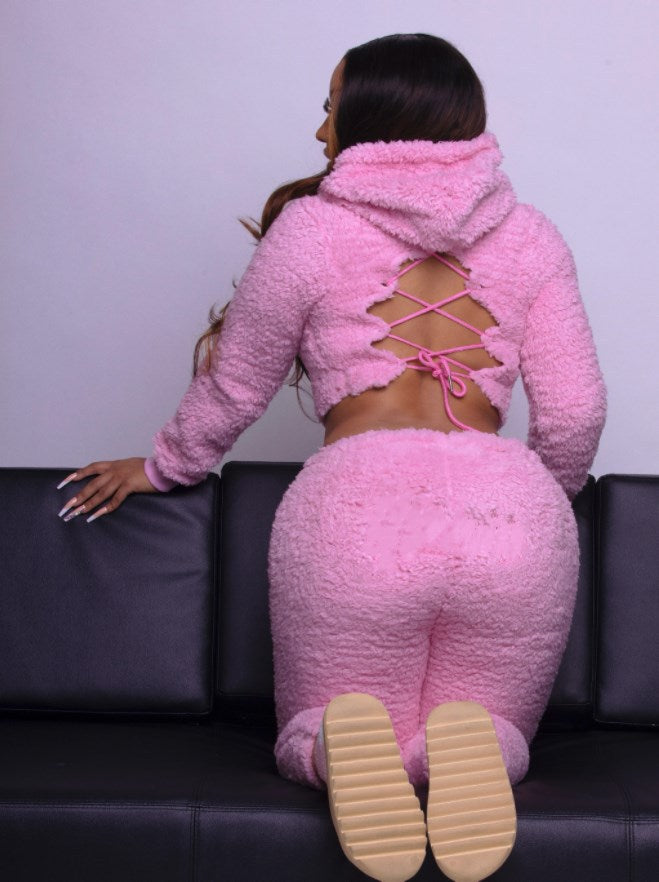Plus Size Women's Backless Hooded Top Cashmere Suit