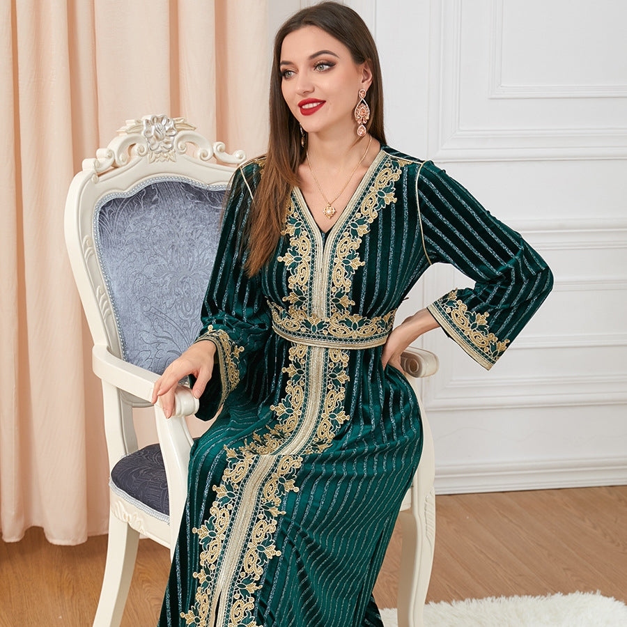 Women's Long Sleeve Split Velvet Dress