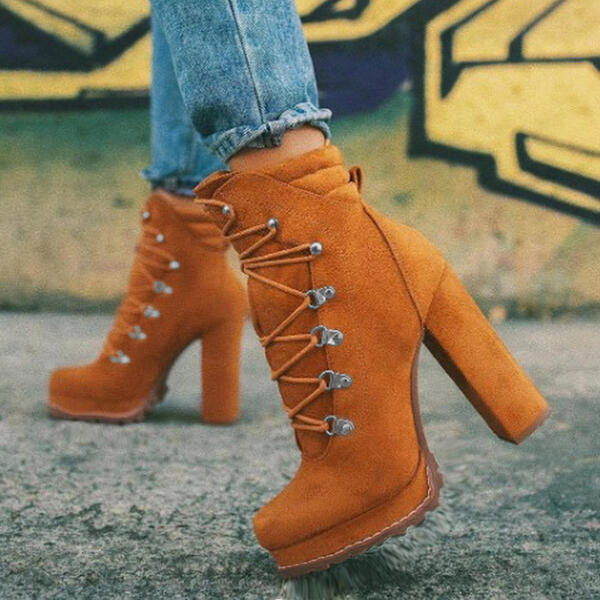 Heeled Boots For Women Round Toe Mid Calf Shoes