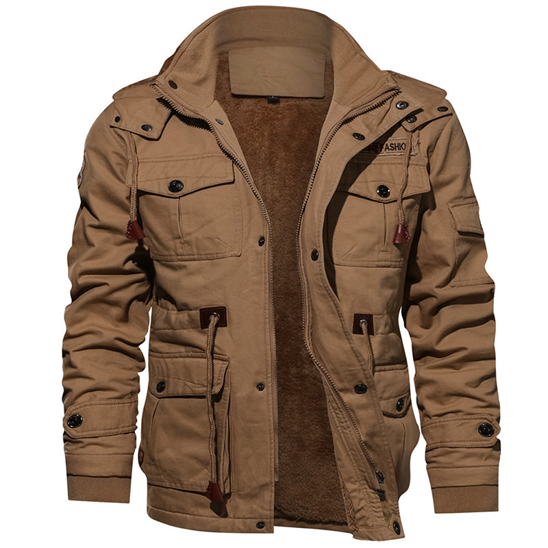 Men Winter Fleece Warm Hooded Thermal Thick Military Jacket