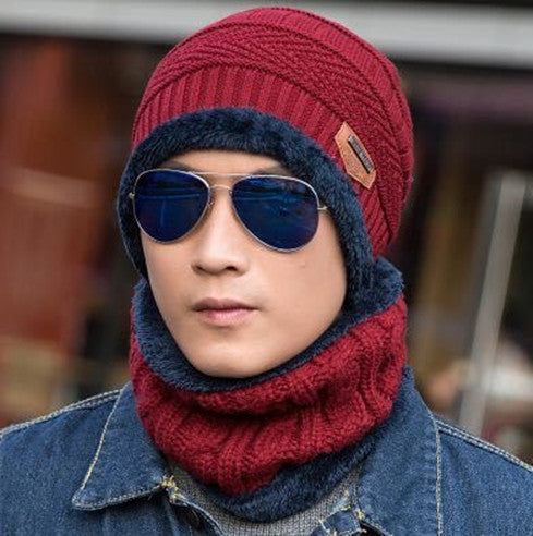Men's Knitted Wool Hat Warm Bib