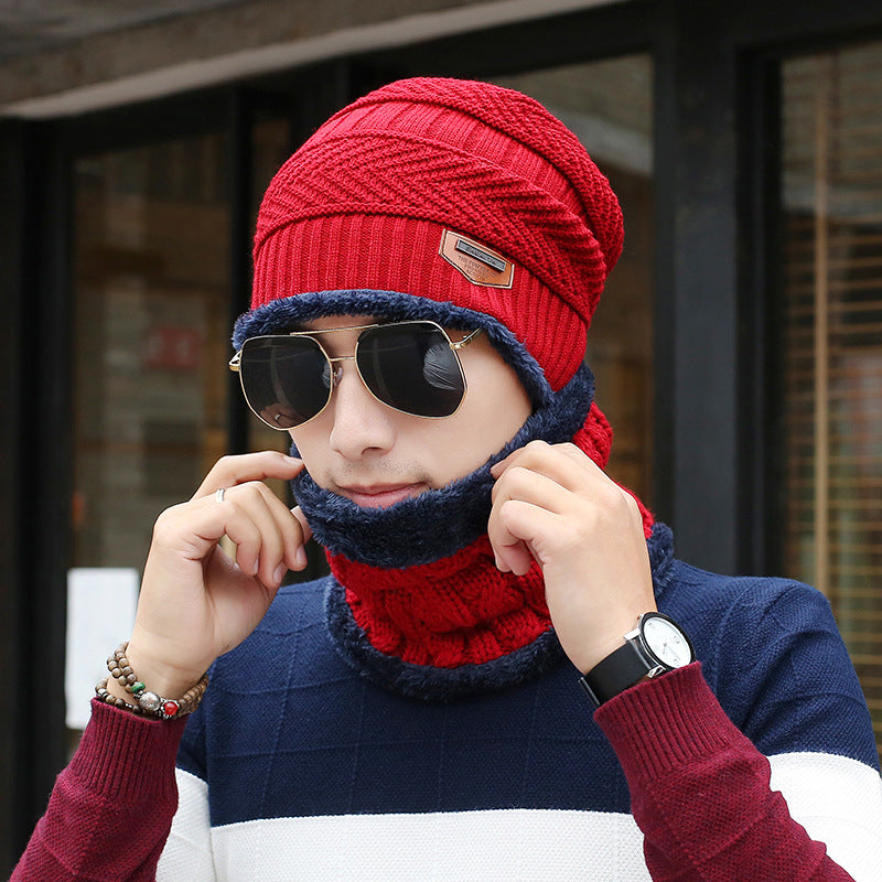 Men's Knitted Wool Hat Warm Bib