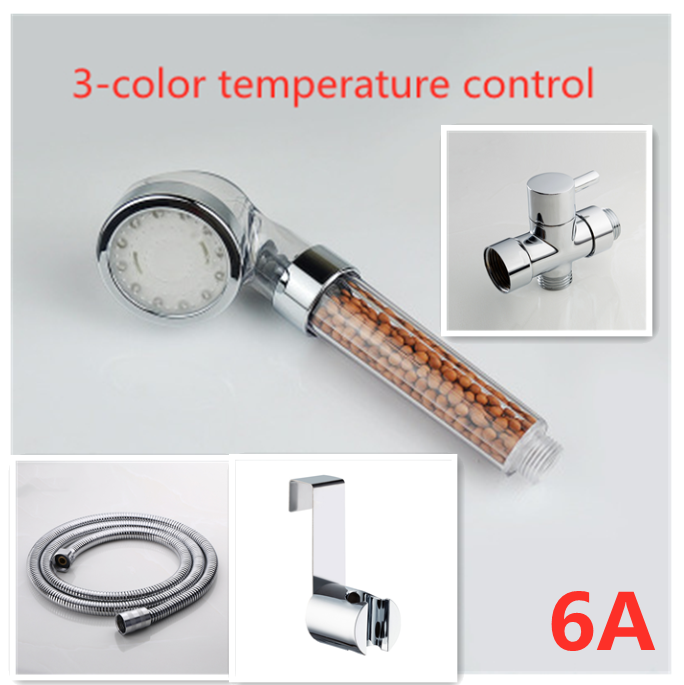Color Changing LED Temperature Sensor Mineral Anion Shower Head