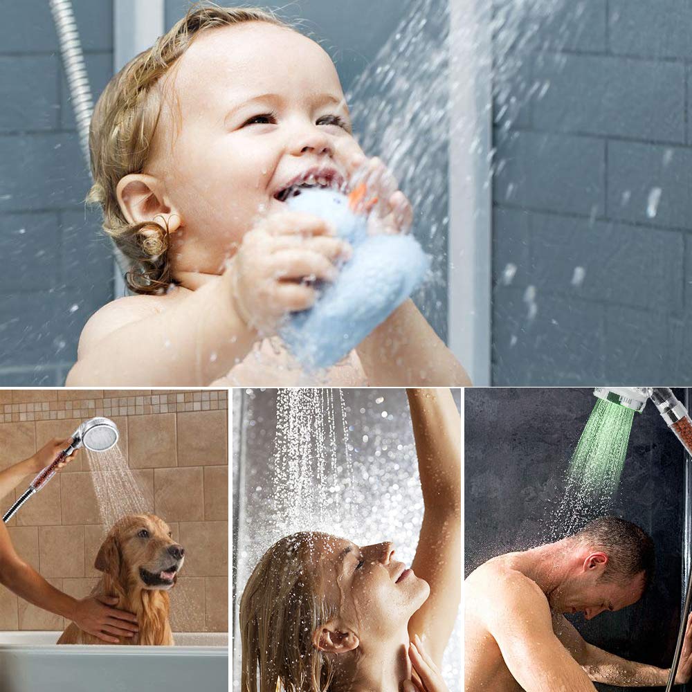 Color Changing LED Temperature Sensor Mineral Anion Shower Head