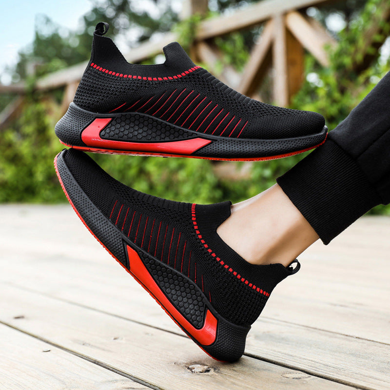 Men Outdoor Breathable Slip-on Mesh Sock Shoes With Striped Design Sneakers