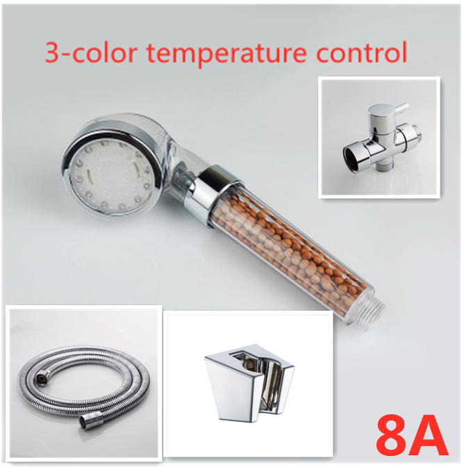 Color Changing LED Temperature Sensor Mineral Anion Shower Head