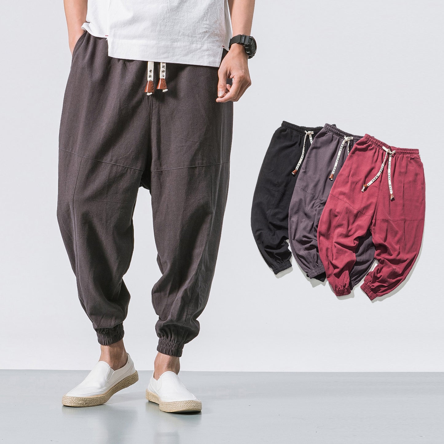 Mens Drawstring Elastic Pockets Tapered Sweatpants
