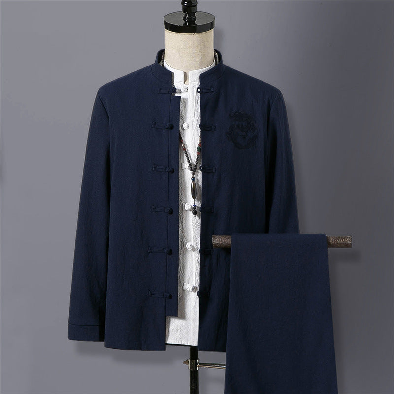 Mens Chinese Style Retro Ethnic Style Stand-up Collar Tunic