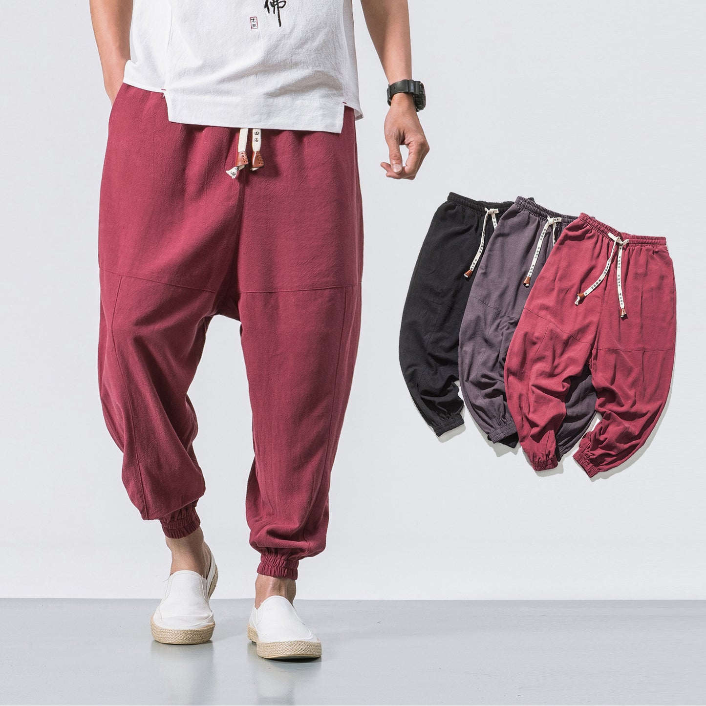 Mens Drawstring Elastic Pockets Tapered Sweatpants