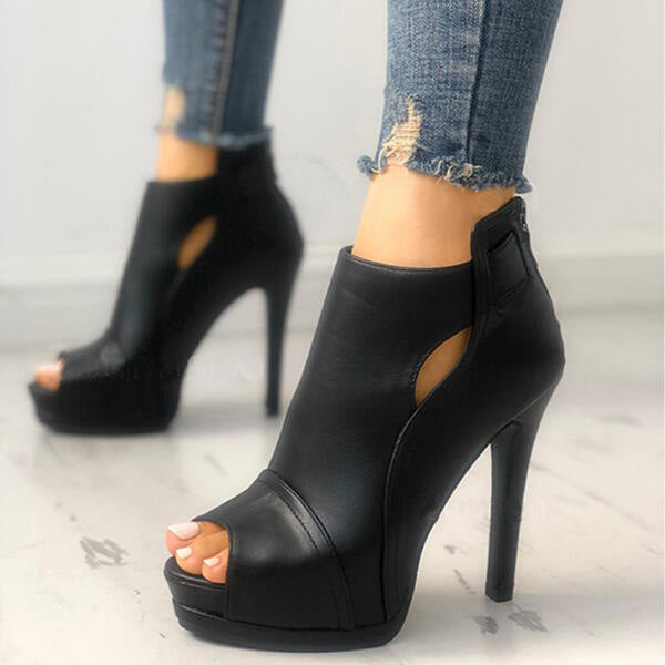 Women Hollow Square Heel Shoes Breathable Boots