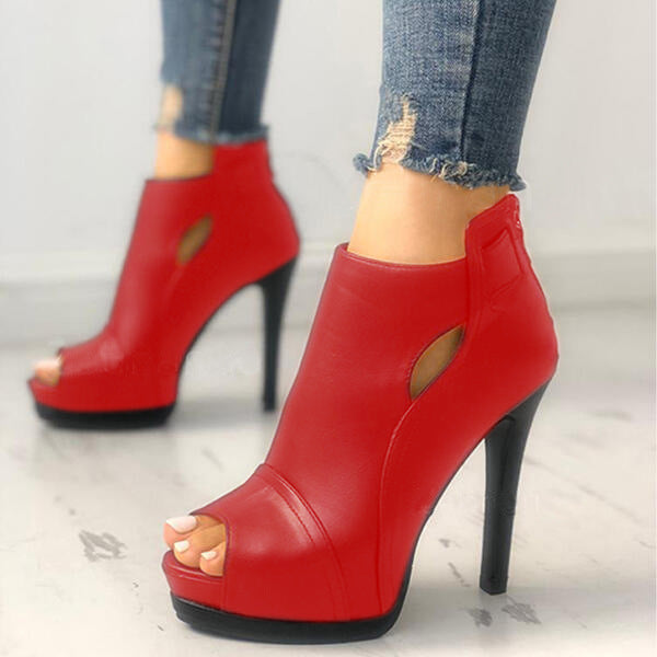 Women Hollow Square Heel Shoes Breathable Boots