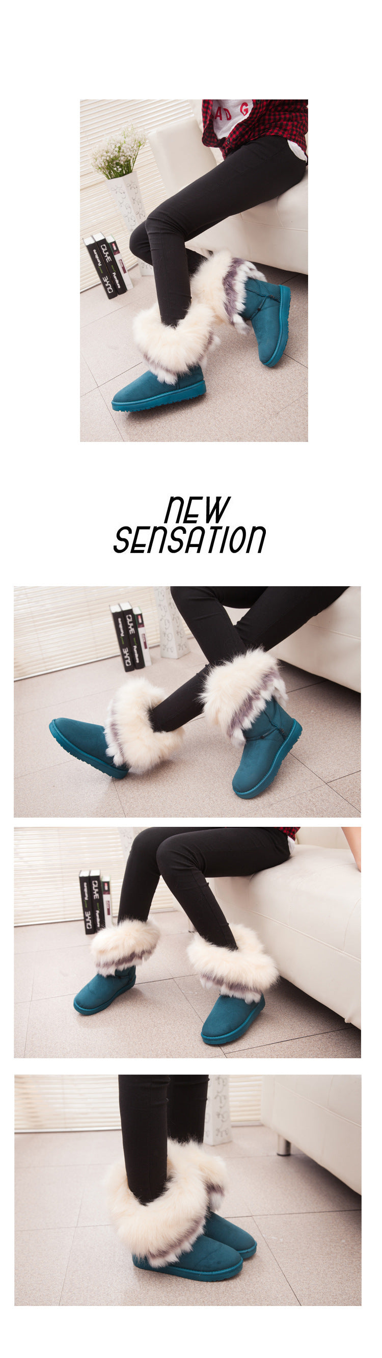 Furry Boots Imitated Rabbit Fur Snow Boots