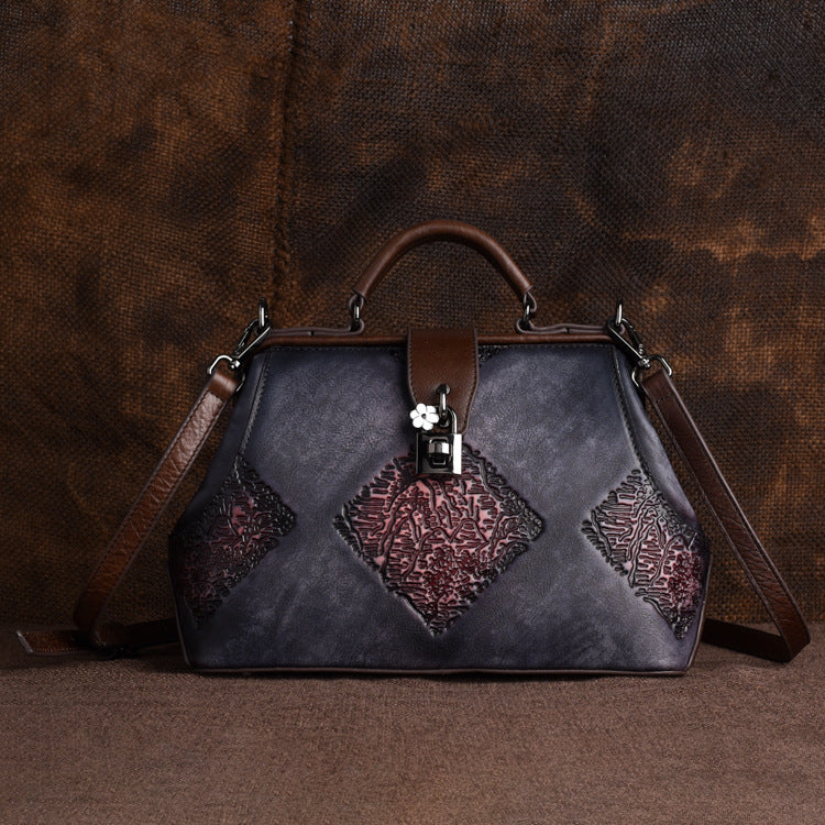 Johnature Retro Embossing Women Handbag Hand