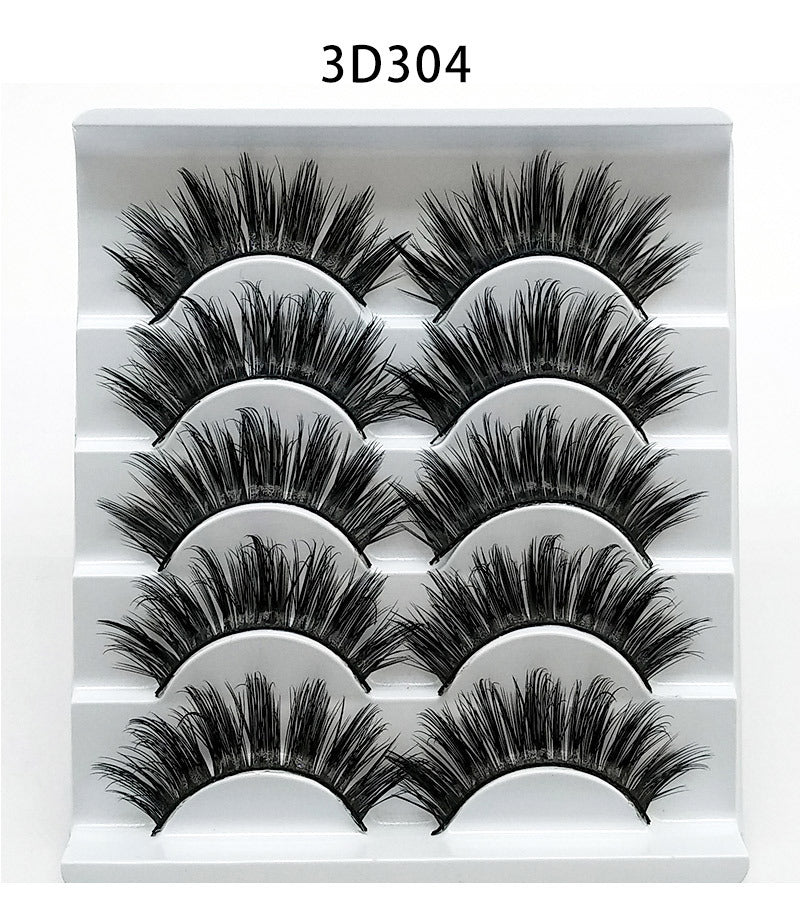 Five Pairs Of Soft Cotton Stalk Mink 3D False Eyelashes
