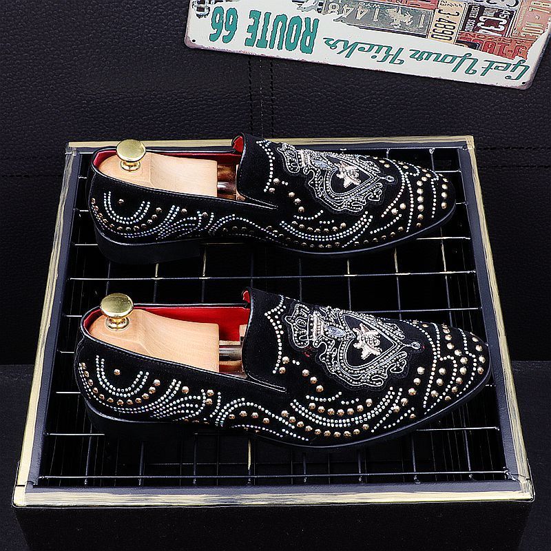 Men's Casual Leather Shoes, Embroidery, Rivets, High Shoes