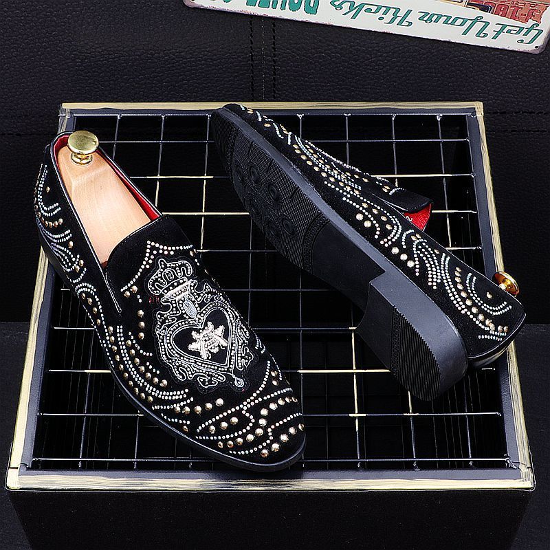 Men's Casual Leather Shoes, Embroidery, Rivets, High Shoes