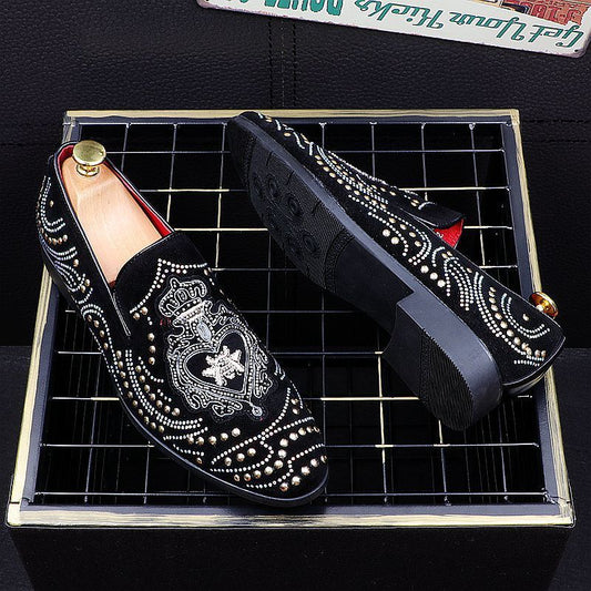 Men's Casual Leather Shoes, Embroidery, Rivets, High Shoes
