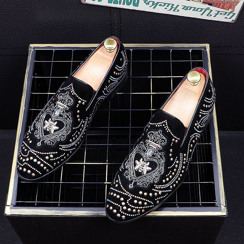 Men's Casual Leather Shoes, Embroidery, Rivets, High Shoes