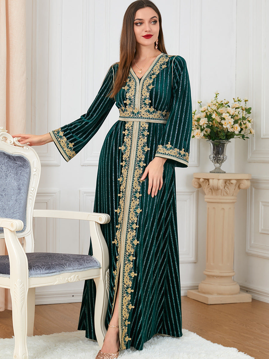 Women's Long Sleeve Split Velvet Dress