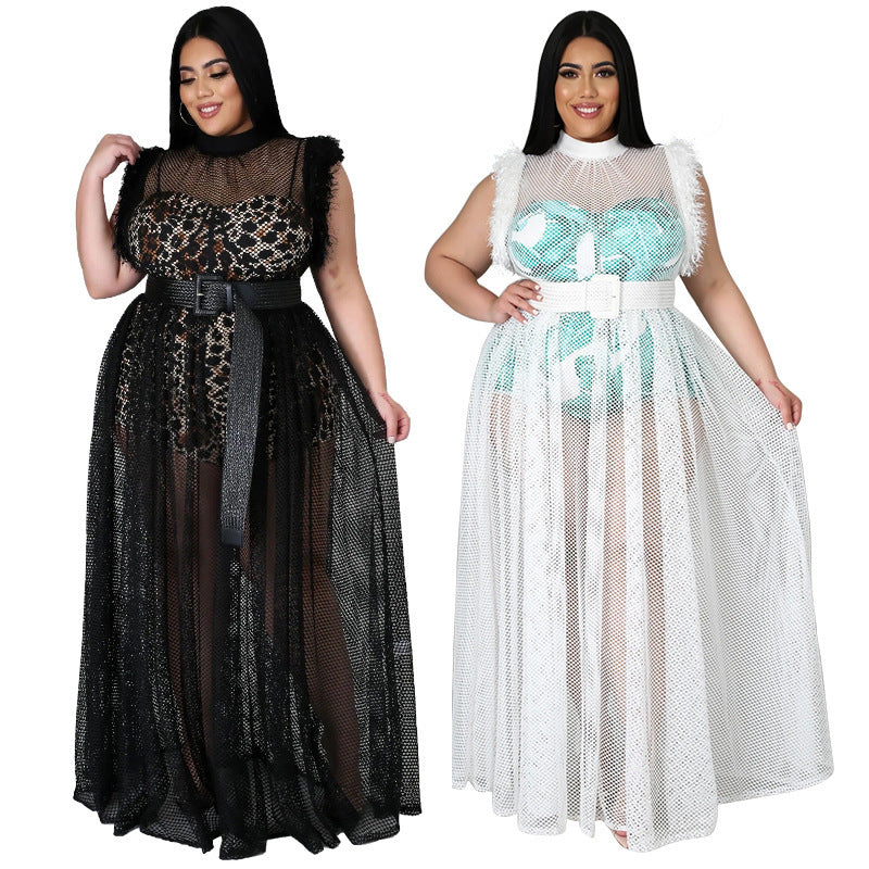 Women's Temperament Sheer Mesh Dress Two-piece Suit