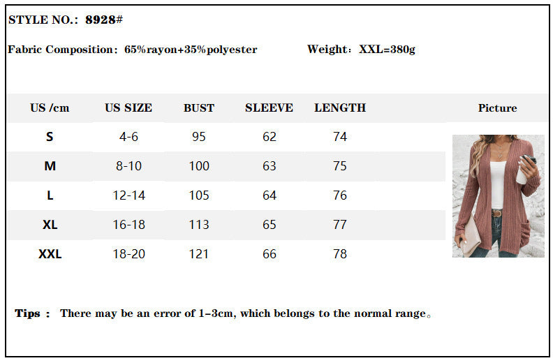 Long Sleeve Solid Color Mid-length Women Knitted Cardigan Sweater