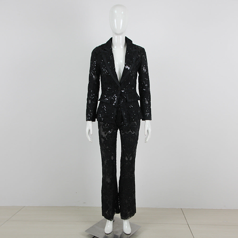 Hollow-out Two-piece Tight Sheath Trousers Set