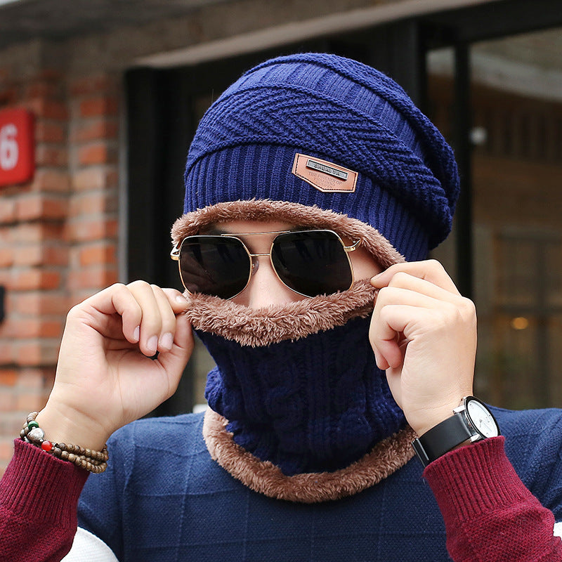 Men's Knitted Wool Hat Warm Bib