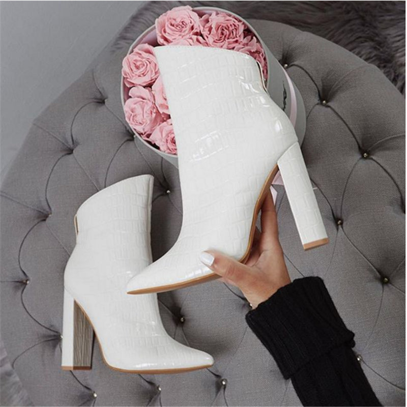 Women High Heels Leather Ankle Boots
