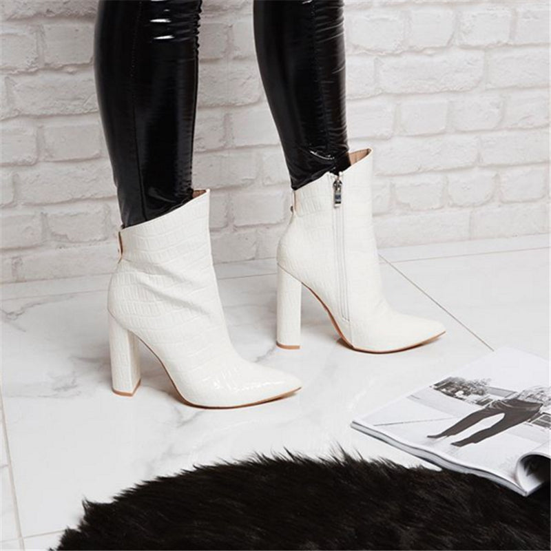 Women High Heels Leather Ankle Boots