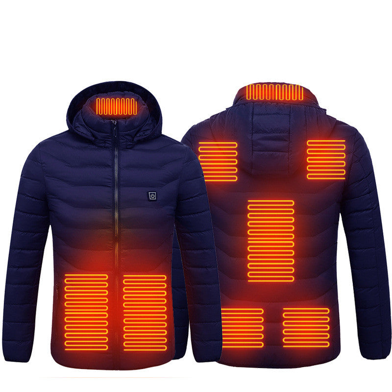 Men Heated Puffer Jacket Electric Heating Insulated Hood Windbreaker 9Heat Zones