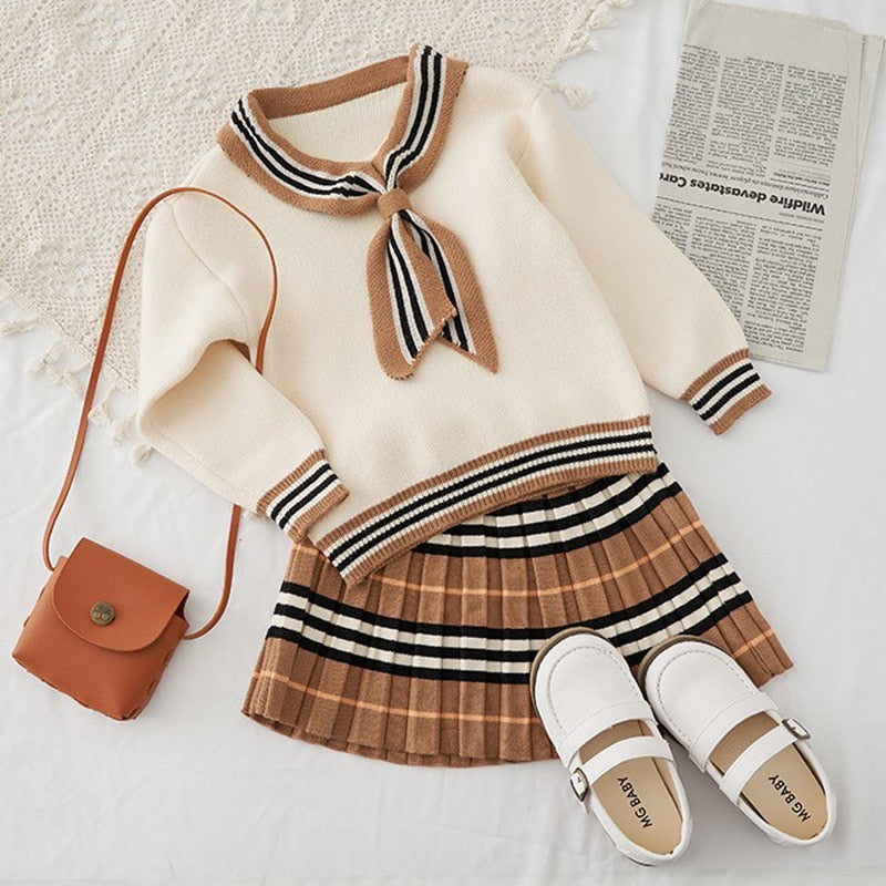 2022 Girls Knitted 2 Pieces Suit Top+skirt