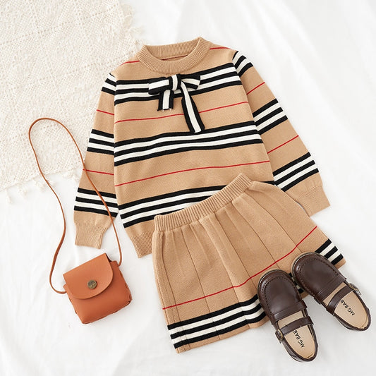 2022 Girls Knitted 2 Pieces Suit Top+skirt