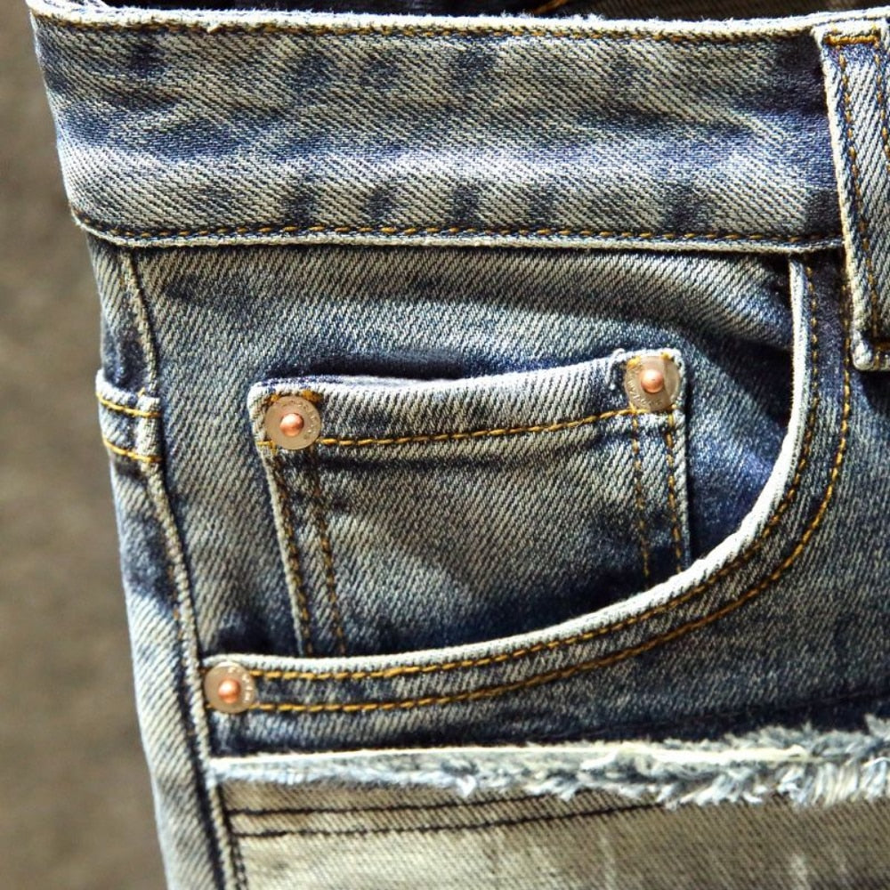 2023 men denim straight worn hole jeans