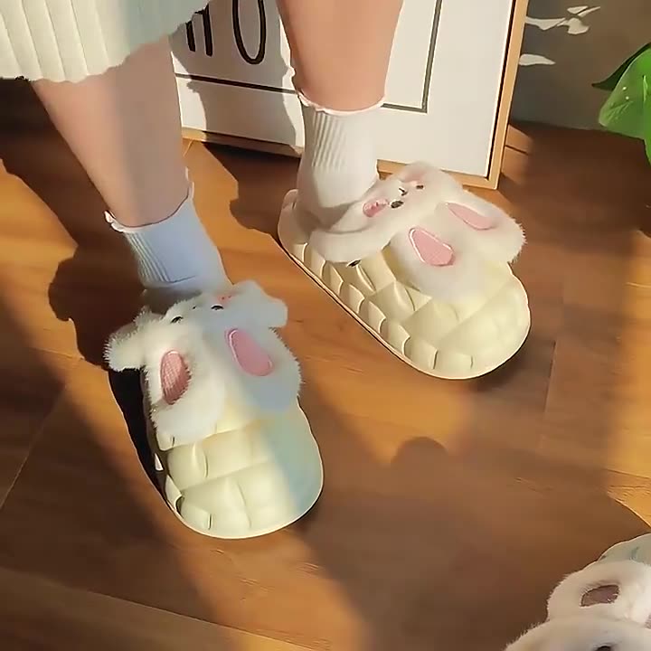 Cute Rabbit Fuzzy Detachable Washable House Shoes