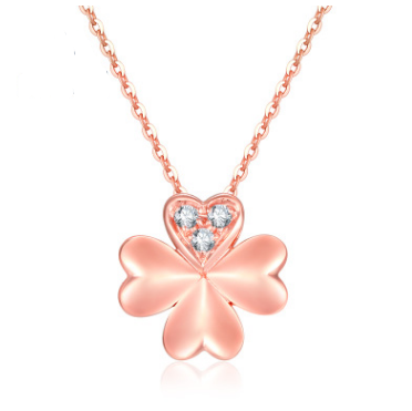 18K gold lucky clover Rose Gold Diamond Pendant Chain