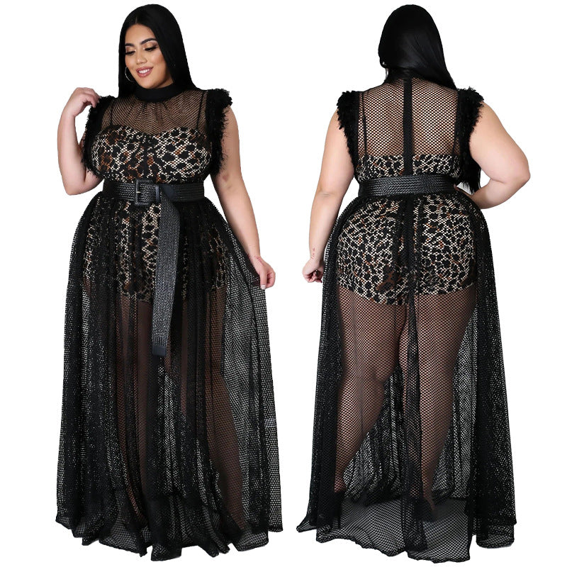 Women's Temperament Sheer Mesh Dress Two-piece Suit