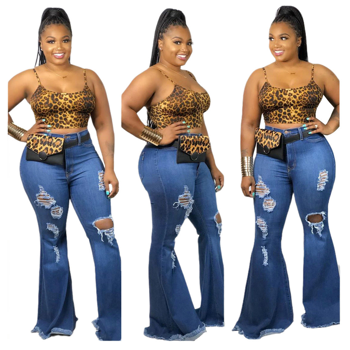 Ripped Knee Slim Denim Stretch Jeans
