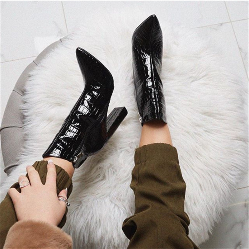 Women High Heels Leather Ankle Boots