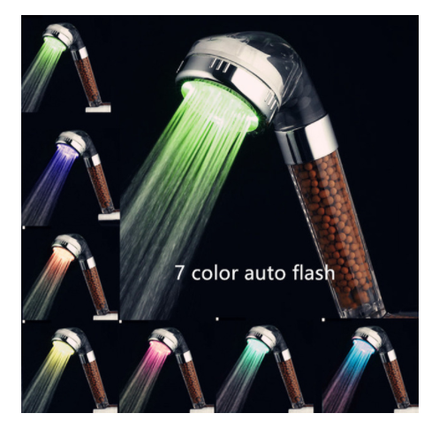 Color Changing LED Temperature Sensor Mineral Anion Shower Head