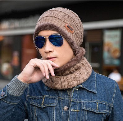Men's Knitted Wool Hat Warm Bib