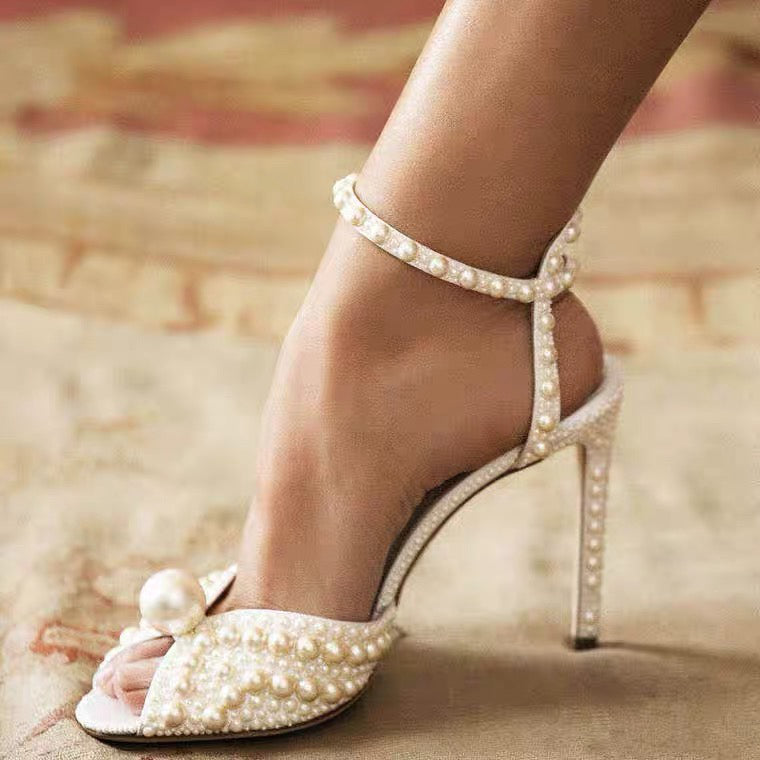 Fish Mouth Pearl Bridal Wedding Shoes Women