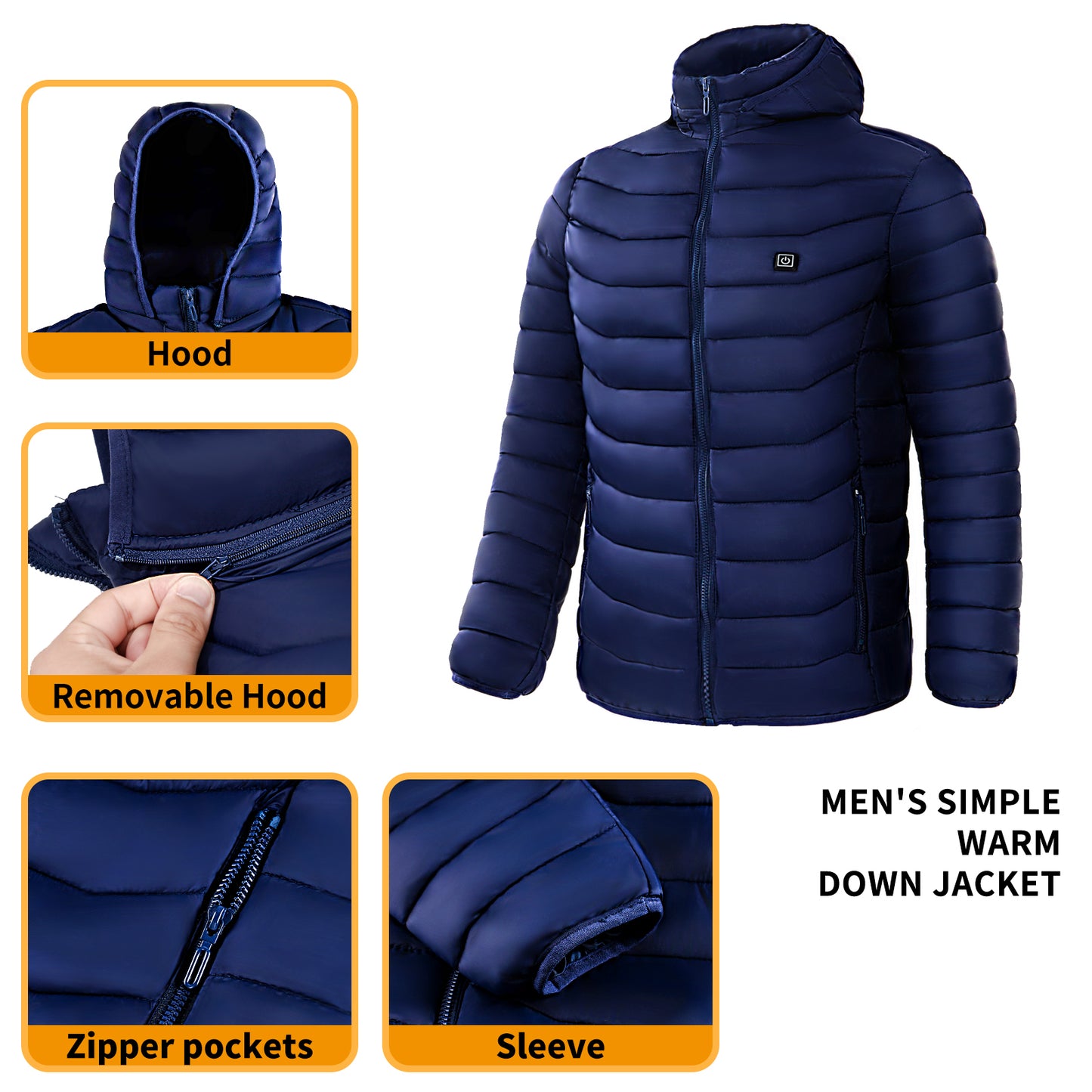 Men Heated Puffer Jacket Electric Heating Insulated Hood Windbreaker 9Heat Zones