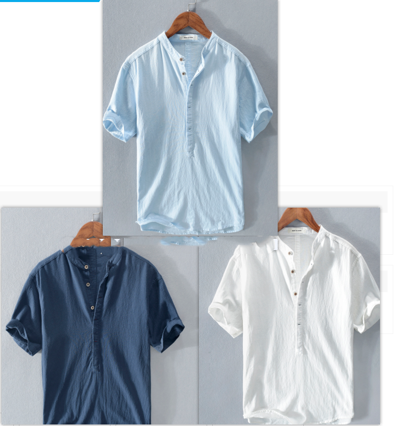 Men's Stand Collar Ice Silk Linen Short Sleeve T-shirt