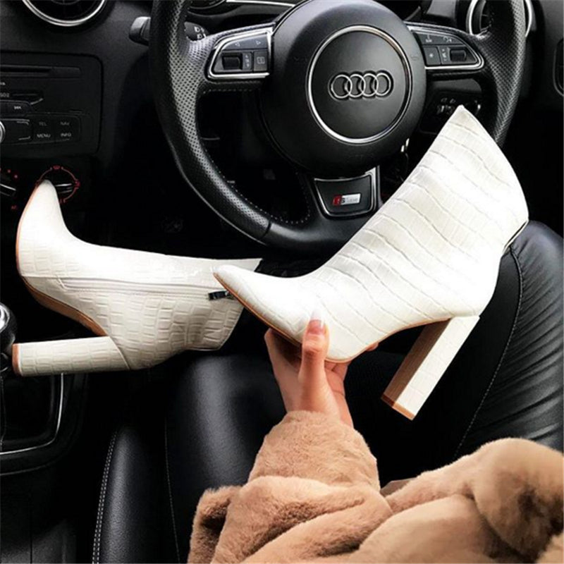 Women High Heels Leather Ankle Boots