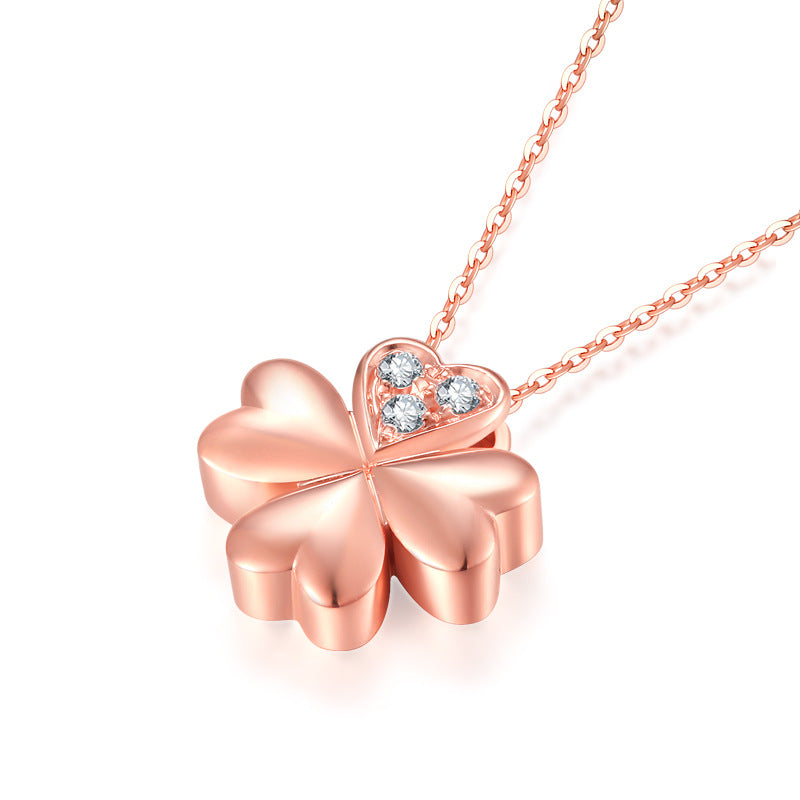 18K gold lucky clover Rose Gold Diamond Pendant Chain