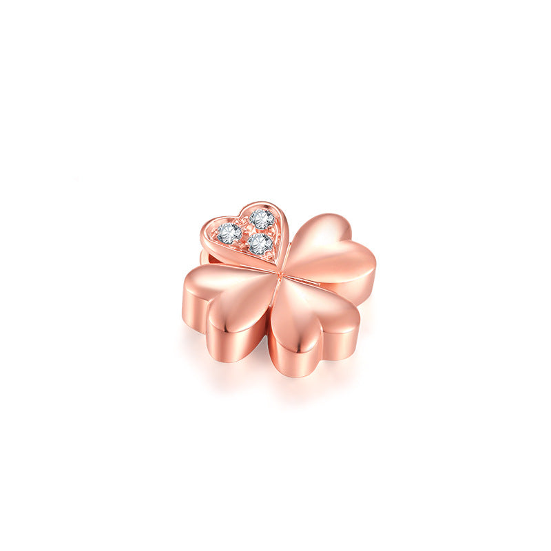 18K gold lucky clover Rose Gold Diamond Pendant Chain