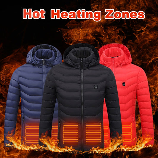 Men Heated Puffer Jacket Electric Heating Insulated Hood Windbreaker 9Heat Zones