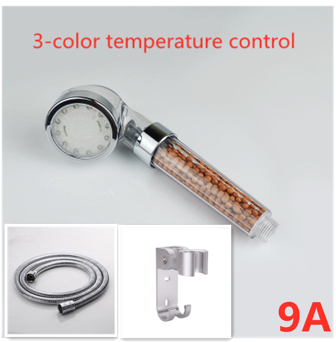 Color Changing LED Temperature Sensor Mineral Anion Shower Head